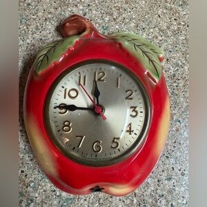 Vintage decor Red Apple sessions Wall Clock with Leaf Accents not work country